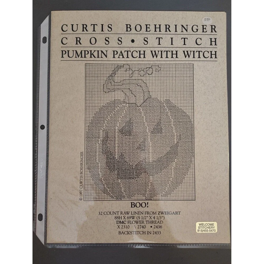 Curtis Boehringer Pumpkin Patch With Witch Cross Stitch Pattern Leaflet 1997 OOP